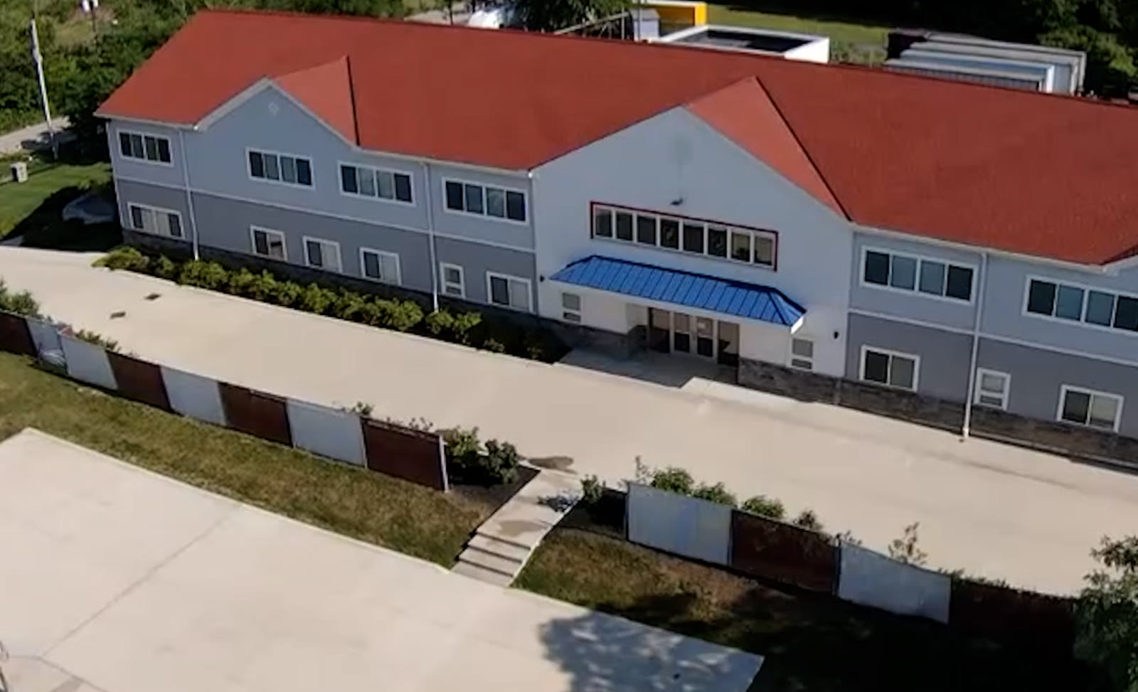 Cropped aerial view of the headquarters