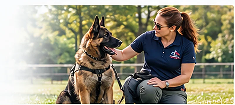 Trainer evaluating a German Shepherd