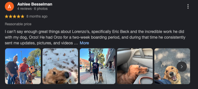 Google review screenshot from Ashlee Besselman: Eric Beck and Orzo